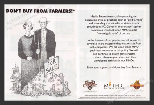 2006 Mythic Entertainment "Don't buy from farmers!" Video Game Print Ad (2 pgs)