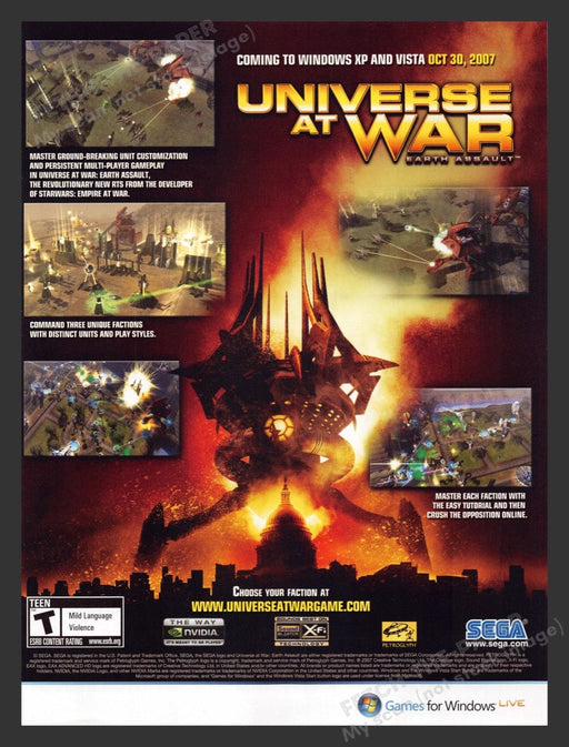 2007 Universe at War: Earth Assault D.C. Video Game Print Advertisement