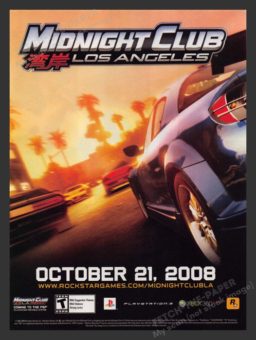 2008 Midnight Club: Los Angeles Video Game Print Advertisement