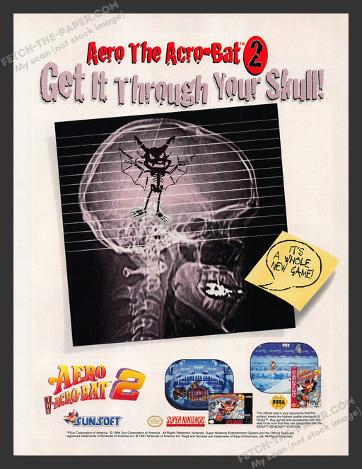 Aero the Acro-Bat 2 Video Game 1990s Print Advertisement Vintage Ad 1994 Fetch the Paper!