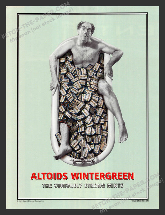 2001 Altoids Old Man in Bathtub Print Advertisement Ad.