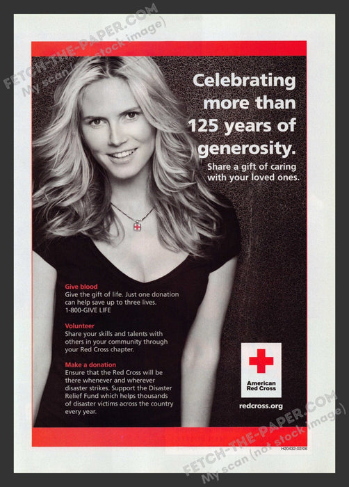 2008 Print Advertisement American Red Cross Cause Heidi Klum Famous Ad.