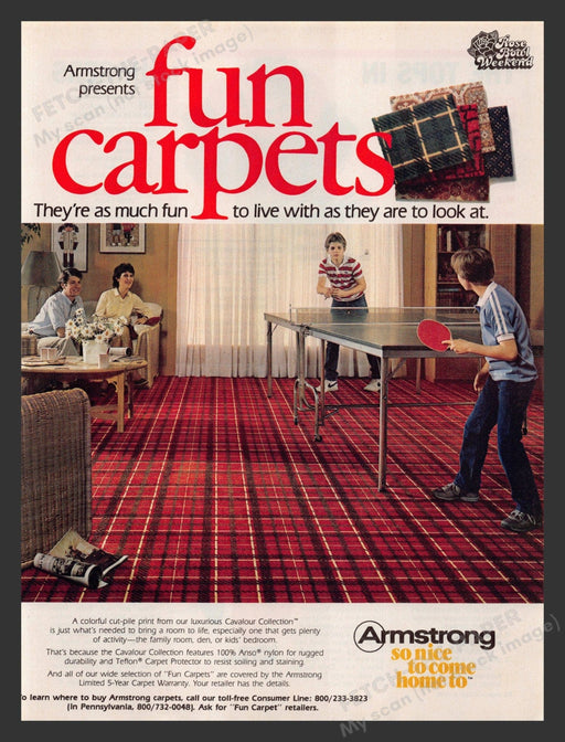 Armstrong 1980s Print Advertisement 1983 Carpets Cavalour Collection Fun Fetch the Paper!