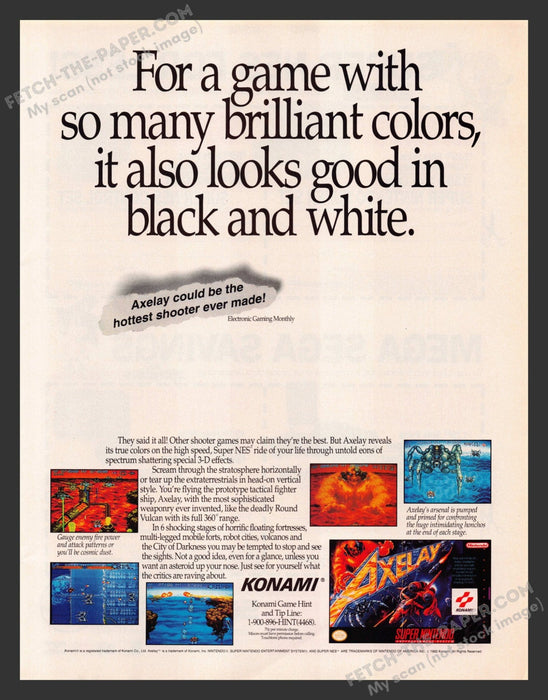1992 Print Advertisement Axelay Video Game Ad.
