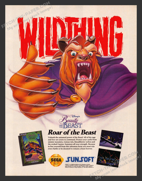 Beauty and the Beast Roar Video Game 1990s Print Advertisement Ad 1993 Fetch the Paper!