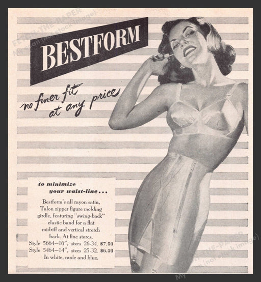 1948 Bestform Girdle Rayon Satin Talon Zipper Print Advertisement Ad