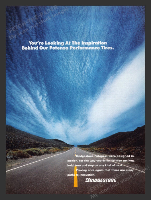 1990 Bridgestone Potenza Performance Tires Sky Print Advertisement Ad