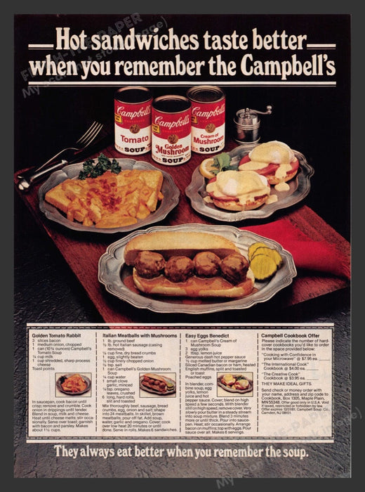 1981 Campbell's Soups Hot Sandwiches Recipes Print Advertisement Ad