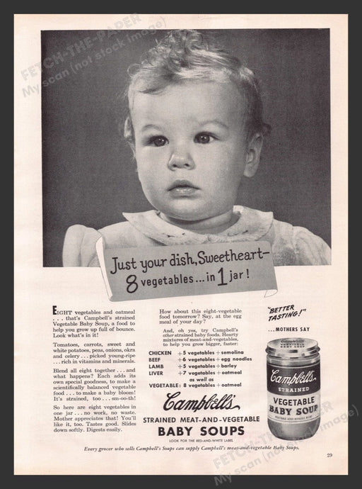 1948 Campbell's Strained Vegetable Baby Soup Food Print Advertisement Ad