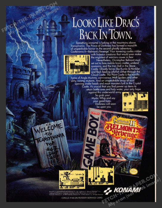 1991 Print Advertisement Castlevania II: Belmont's Revenge Video Game Ad.