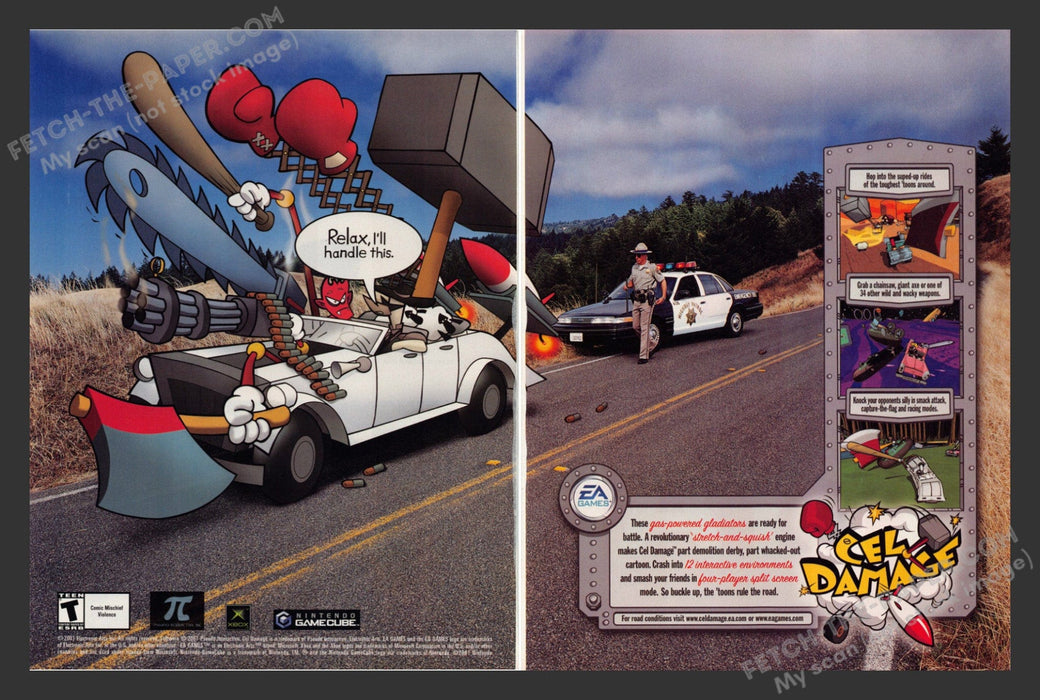 2001 Print Advertisement 2 Page Cel Damage Video Game Ad.