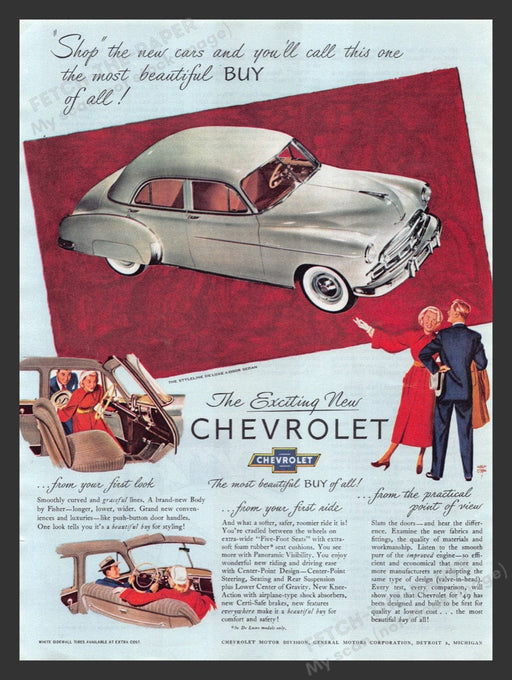 1949 Chevrolet Styleline 4 door Sedan Car Color Print Advertisement Ad