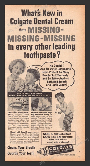 1956 Colgate Gardol Little Boy Print Advertisement Ad
