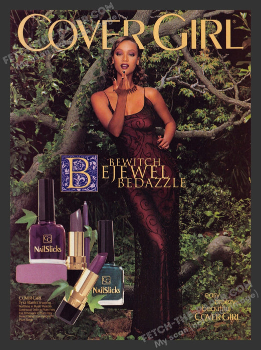 1998 Print Advertisement Cover Girl Bewitch Cosmetics Tyra Banks Fashion Model.
