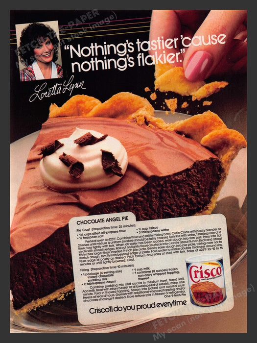 1986 Crisco Loretta Lynn "Chocolate Angel Pie" Recipe Print Advertisement Ad