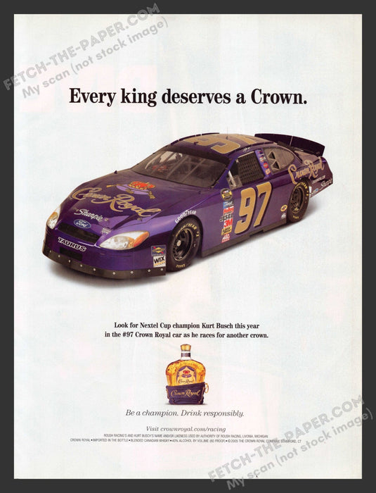 2007 Print Advertisement Crown Royal Nascar Kurt Busch #97 Car Alcohol Ad.