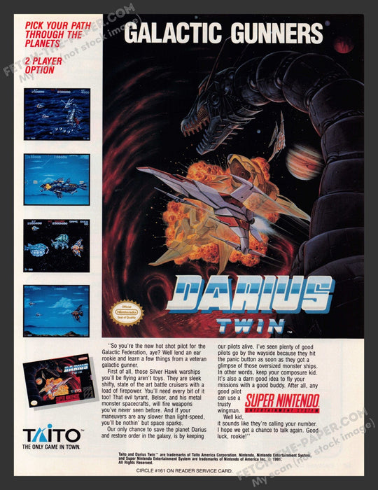 1991 Print Advertisement Darius Twin Video Game Ad.