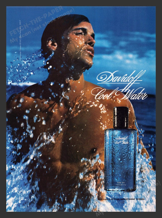 1999 Davidoff Cool Water Cologne Sexy Man Out of Water Print Advertisement Ad