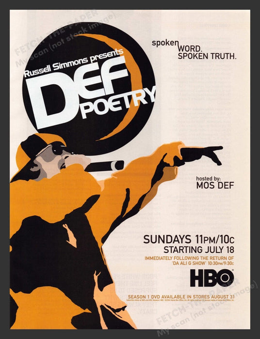 2004 Def Poetry Russell Simmons HBO T.V. Show Print Advertisement Ad