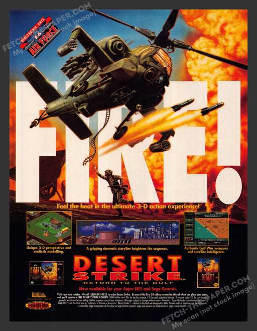 1992 Print Advertisement Desert Strike: Return to the Gulf Video Game Ad.