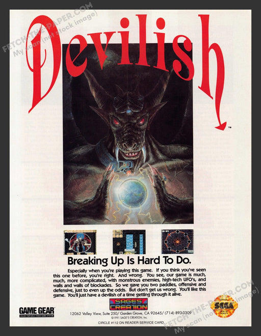 1991 Print Advertisement Devilish Video Game Ad.
