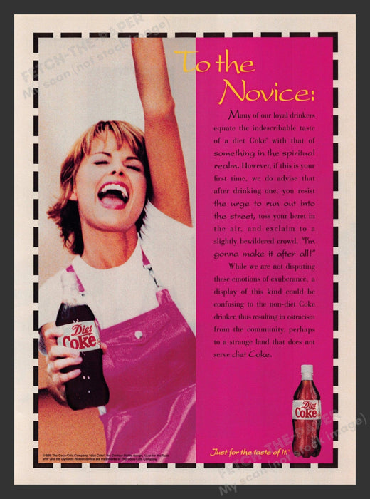 Diet Coke Happy "Just for the taste of it" 1990s Print Advertisement 1995 Fetch the Paper!