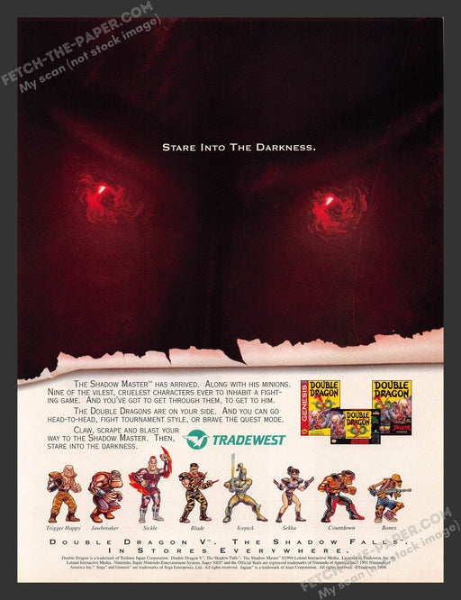 1994 Print Advertisement Double Dragon Shadow Master Video Game Ad.