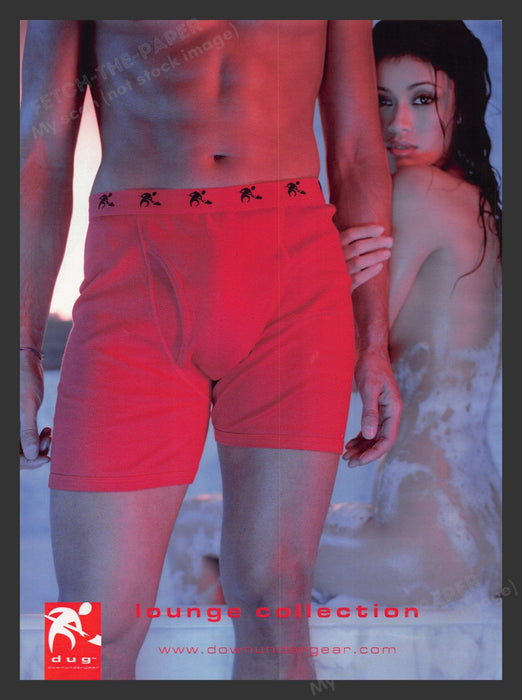 2001 DUG Down Under Gear Men's Underwear Nude Girlfriend Print Advertisement Ad.