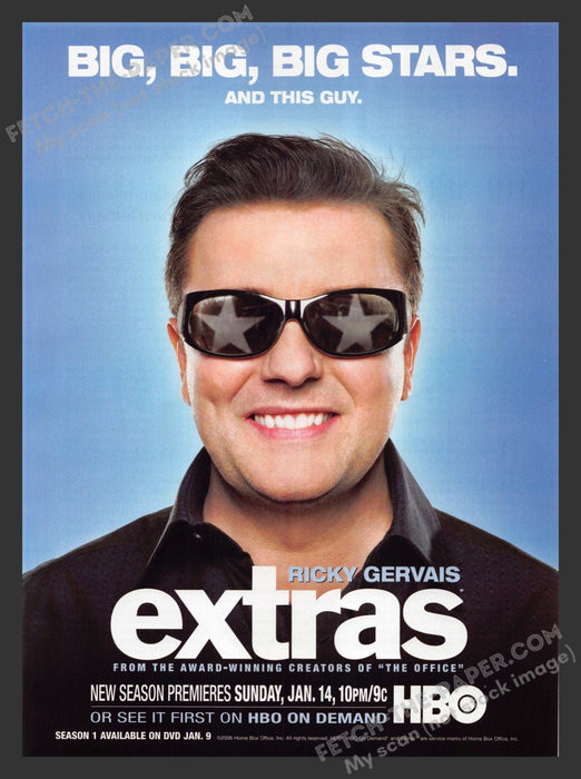 2007 Print Advertisement Extras HBO T.V. Show Ricky Gervais Celebrity Actor Ad.
