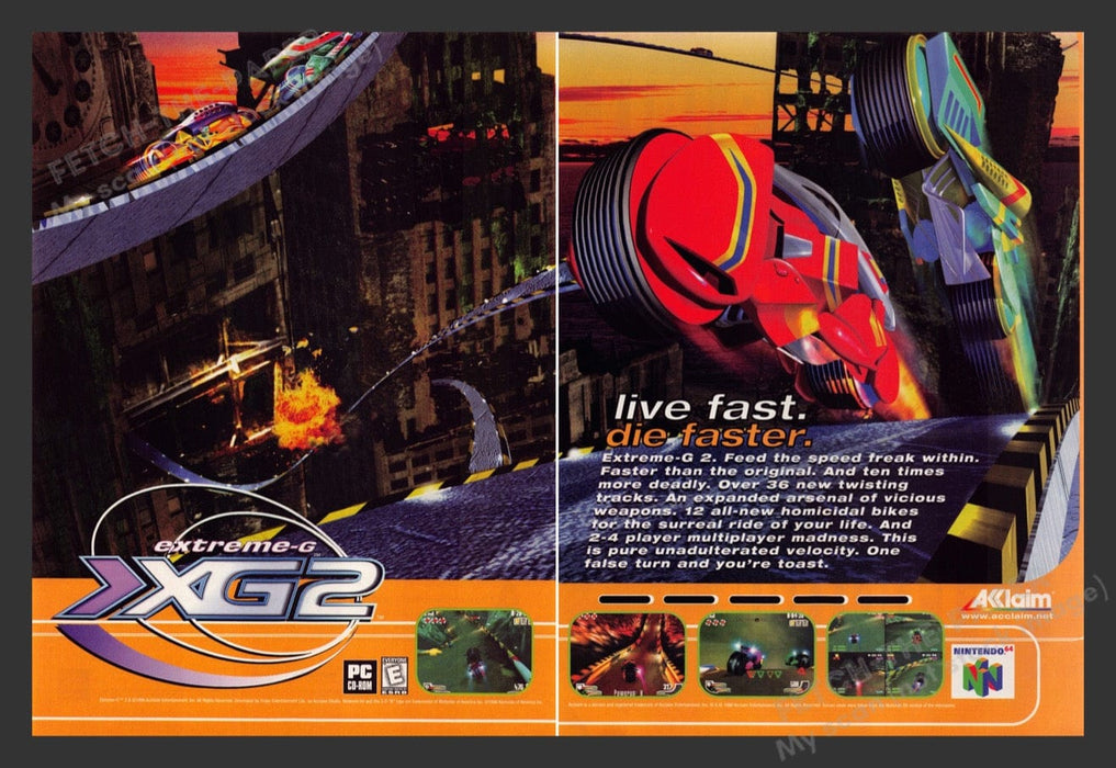 1998 Extreme-G2 (XG2) Video Game Print Advertisement (2 Pages)