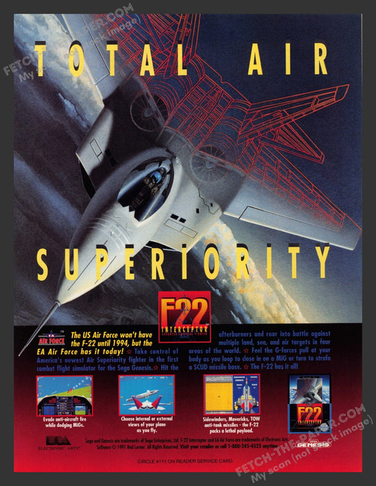 1991 Print Advertisement F22 Interceptor Video Game Ad.