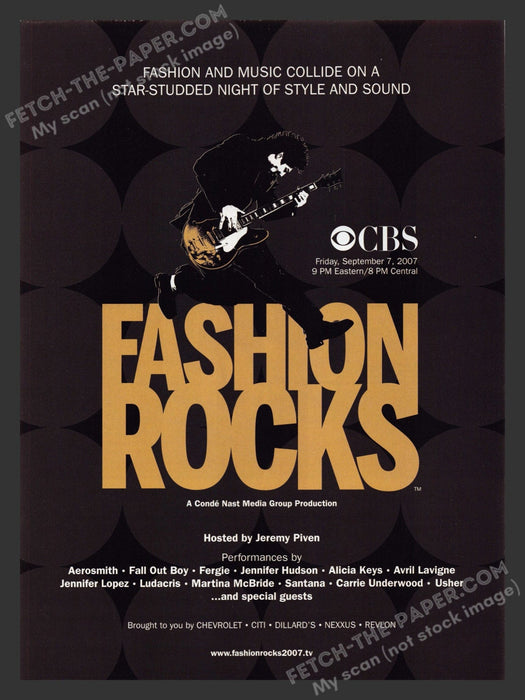 2007 Print Advertisement Fashion Rocks CBS T.V. Show Ad.