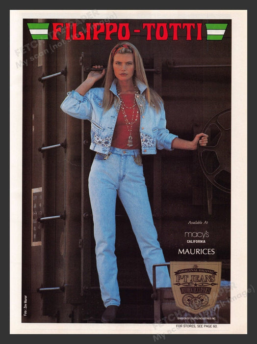 1990 Filippo-Totti Clothing F-T Jeans Print Advertisement Ad