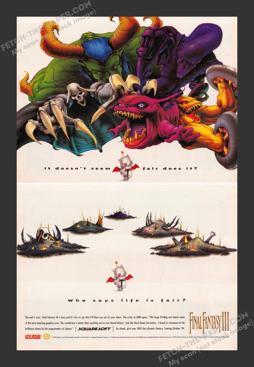 1994 Print Advertisement 2 Page Final Fantasy III Video Game Ad.