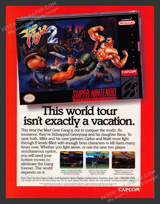 1993 Print Advertisement Final Fight 2 Video Game Ad.