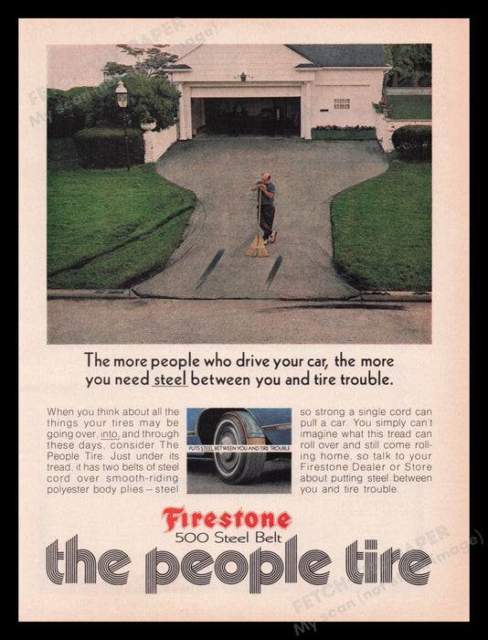 Firestone 500 Steel Belt Tires 1970s Print Advertisement Ad 1972 Fetch the Paper!
