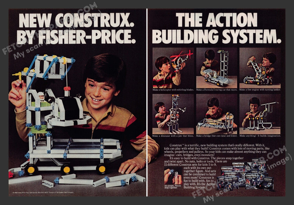 1983 Print Advertisement 2 Page Fisher Price Construx Building System Toys Ad.