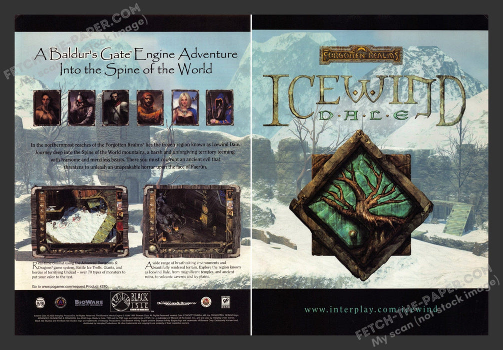 2000 Print Advertisement 2 Page Forgotten Realms: Icewind Dale Video Game Ad.
