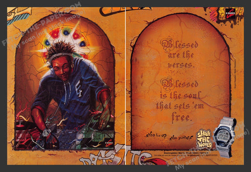 2000 Print Advertisement 2 Page G-Shock Watches D.J. Illustration Ad.