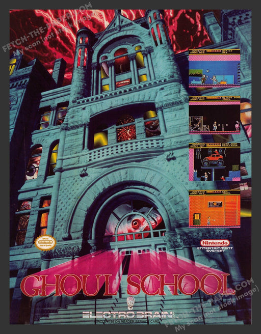 Ghoul School 1990s Video Game Print Advertisement Ad 1992 Nintendo Fetch the Paper!