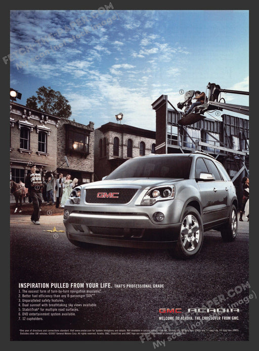 2007 Print Advertisement GMC Acadia on Movie Set Ad.