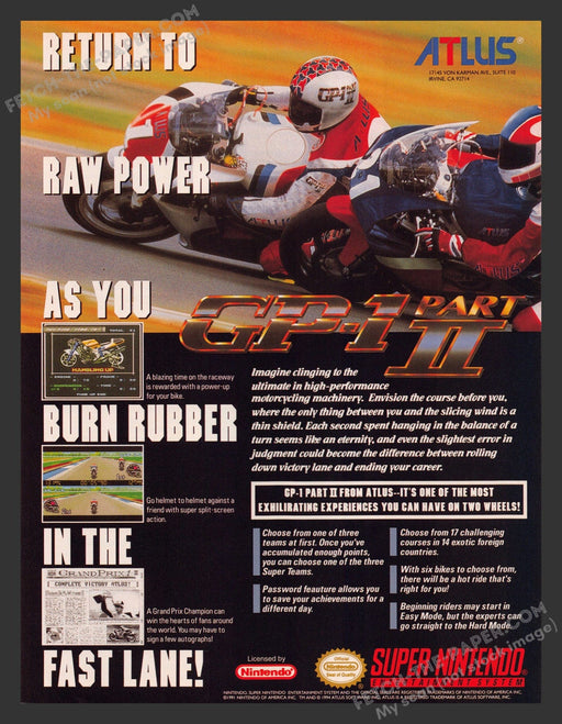 1994 Print Advertisement GP-1 Part II Motorcycle Video Game Ad.