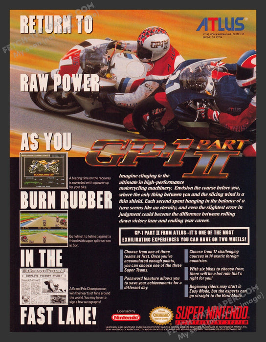 1994 Print Advertisement GP-1 Part II Motorcycle Video Game Ad.