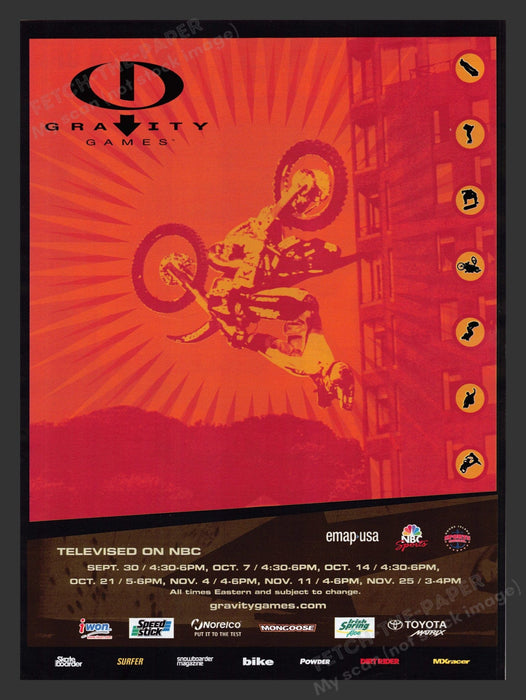 2001 Gravity Games T.V. Show Sports NBC Athletes Print Advertisement Ad.