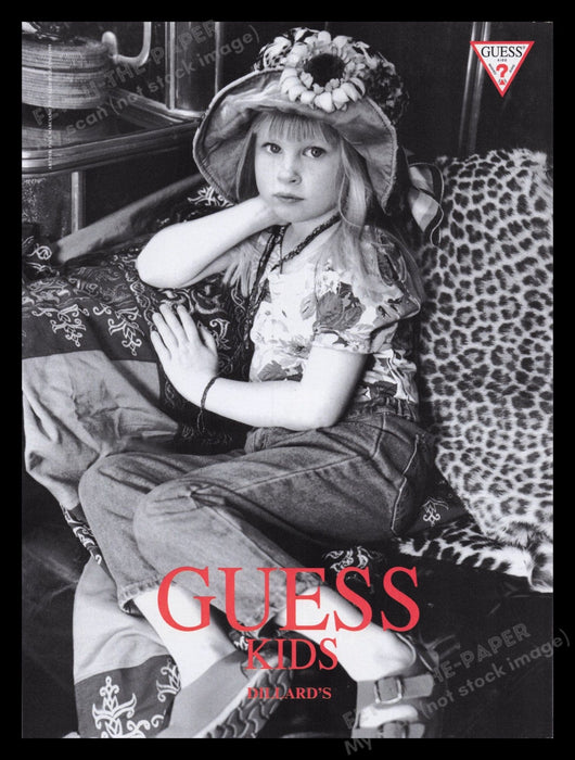 Guess Kids Clothing 1990s Print Advertisement Ad 1993 Child Model Sweet Girl Fetch the Paper!