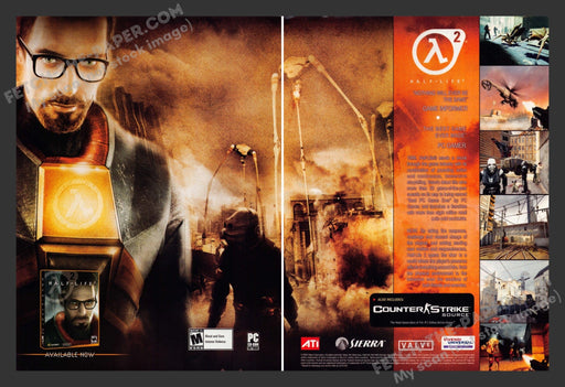 2005 Print Advertisement 2 Page Half-Life 2 Video Game Ad.
