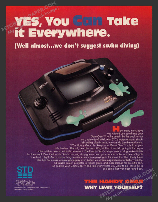1993 Print Advertisement Handy Gear Joy Plus Video Game Ad.