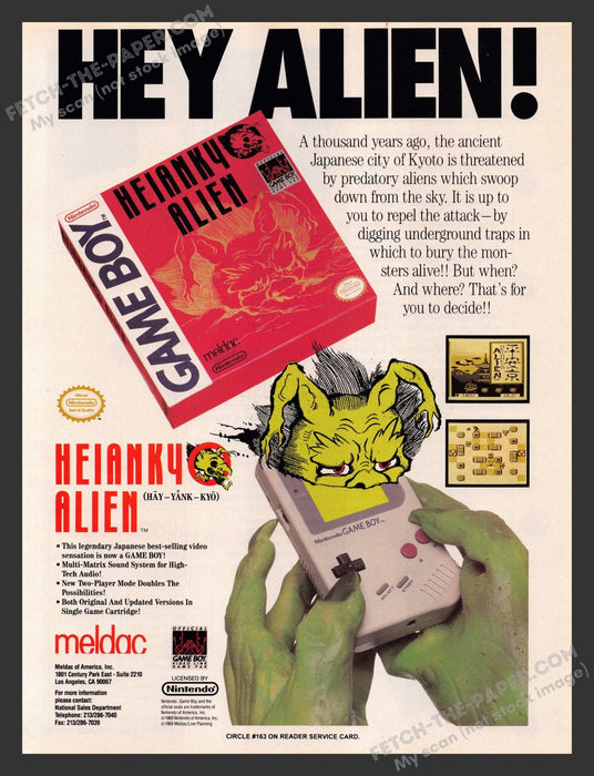1990 Print Advertisement Heiankyo Alien Video Game Ad.