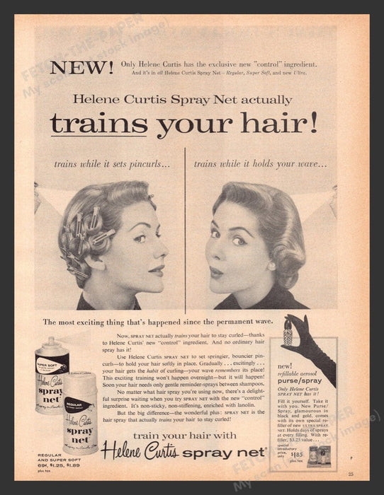 1956 Helene Curtis Spray Net Hair Print Advertisement Ad