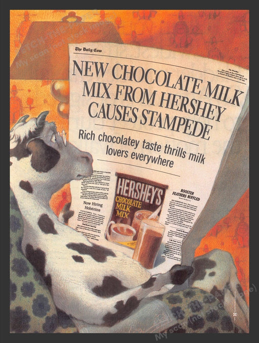 1989 Hershey's Chocolate Milk Mix Cow Newspaper Print Advertisement Ad